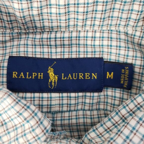 Ralph Lauren Mens Shirt Medium Button Long Sleeve Multicolor Plaid Brown Pony - Picture 8 of 9